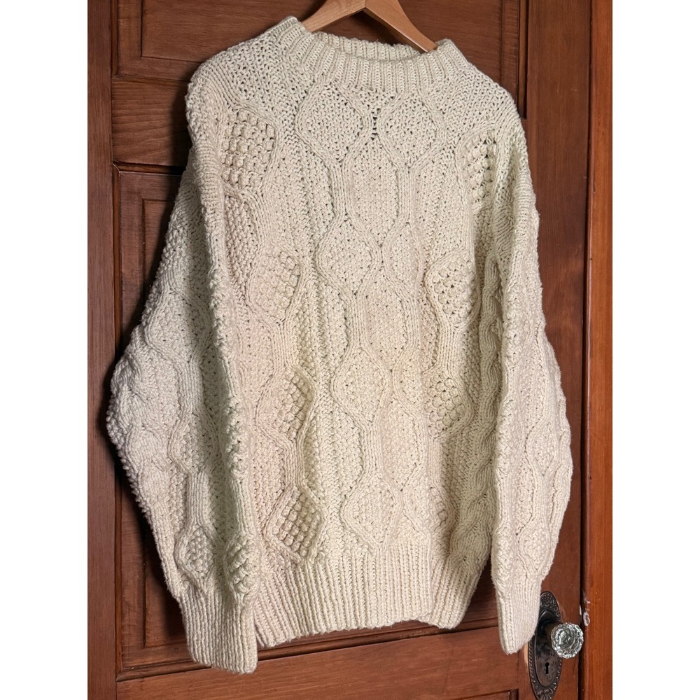 Rey Wear Vintage Hand Knit Cotton Sweater Cream Cable Knit Bolivia Large- RARE!